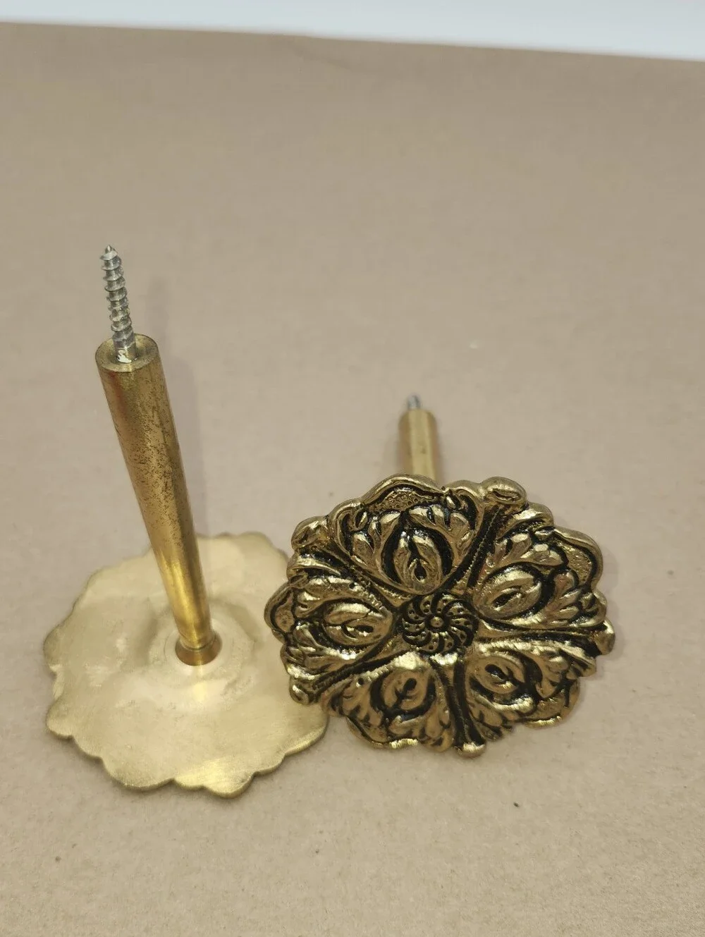 2 vintage antique brass metal gold curtain tie back flower medallion